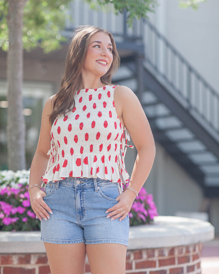 Maeve Polka Dot Top-Red