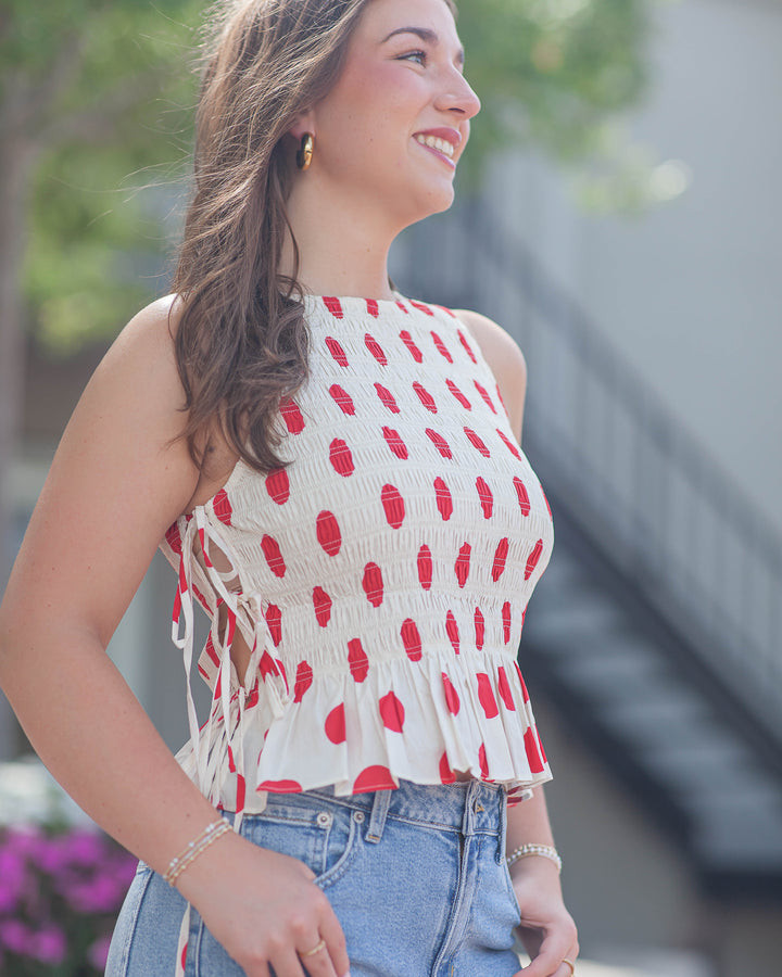 Maeve Polka Dot Top-Red