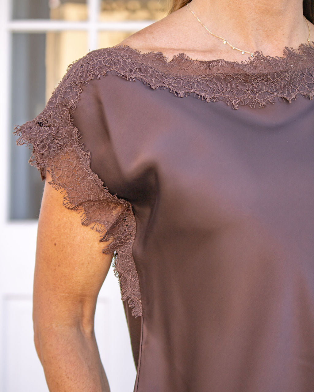Chris Lace Trim Top-Brown
