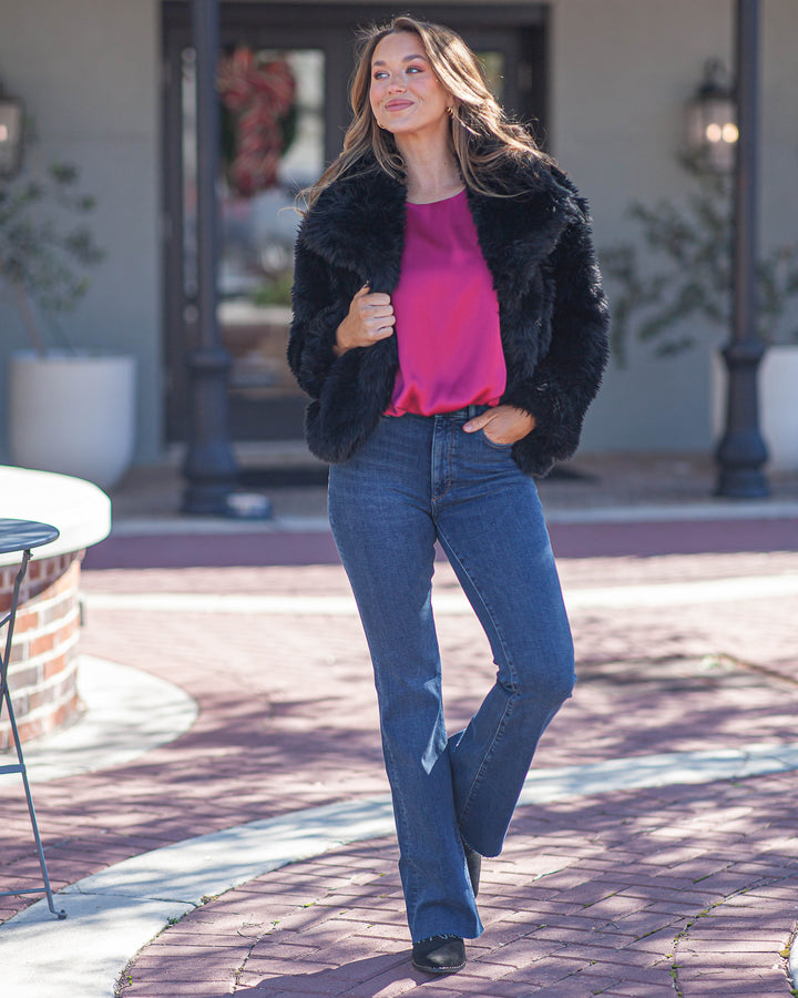 Melody Faux Fur Coat-Black