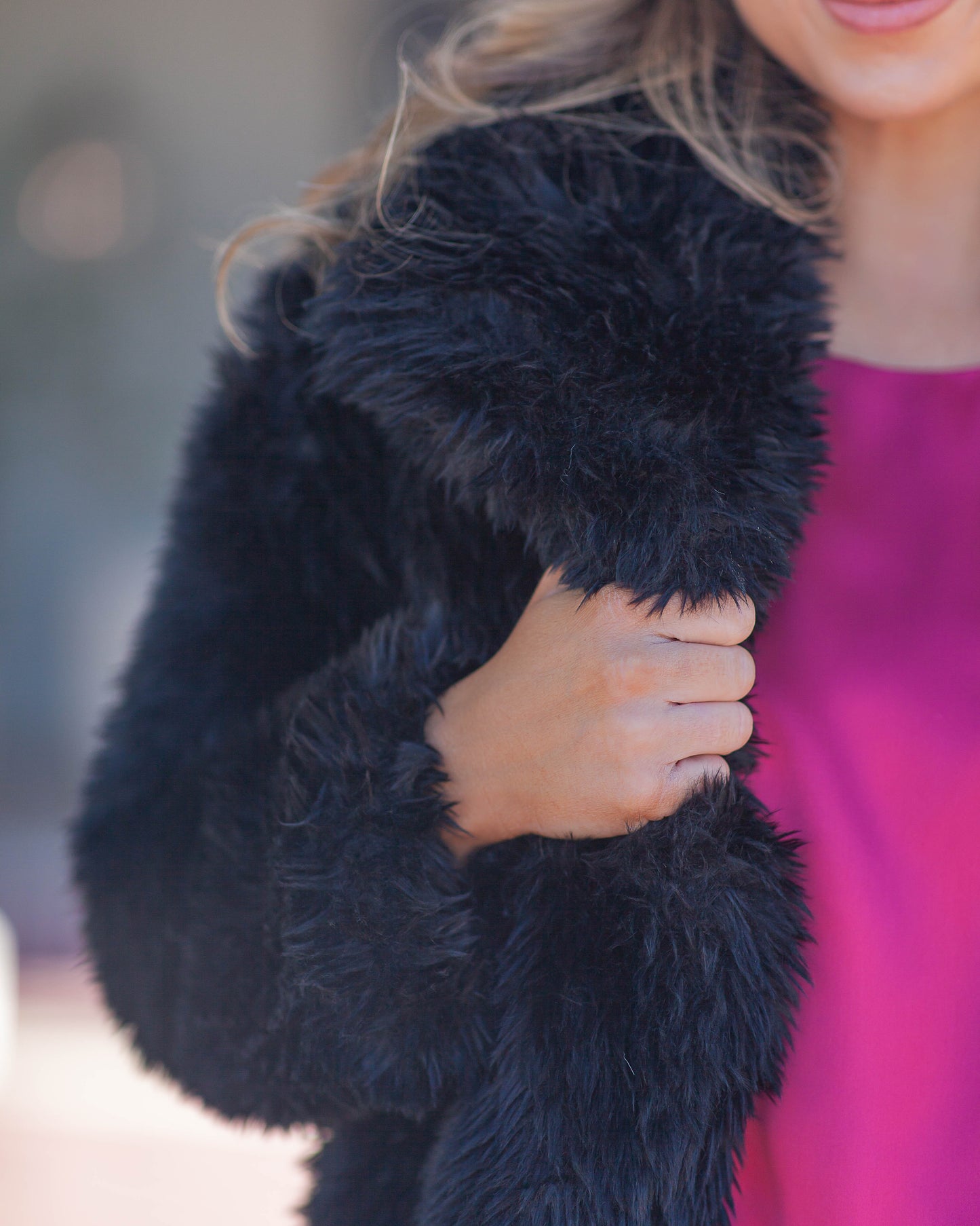 Melody Faux Fur Coat-Black