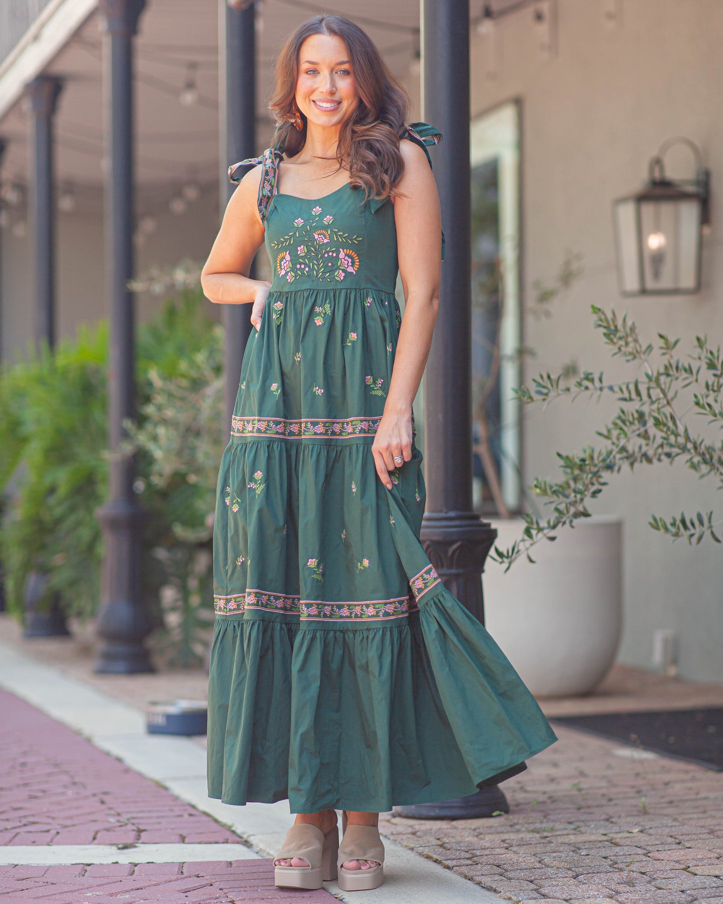 Mia Embroidered Maxi Dress-Green