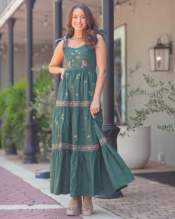 Mia Embroidered Maxi Dress-Green