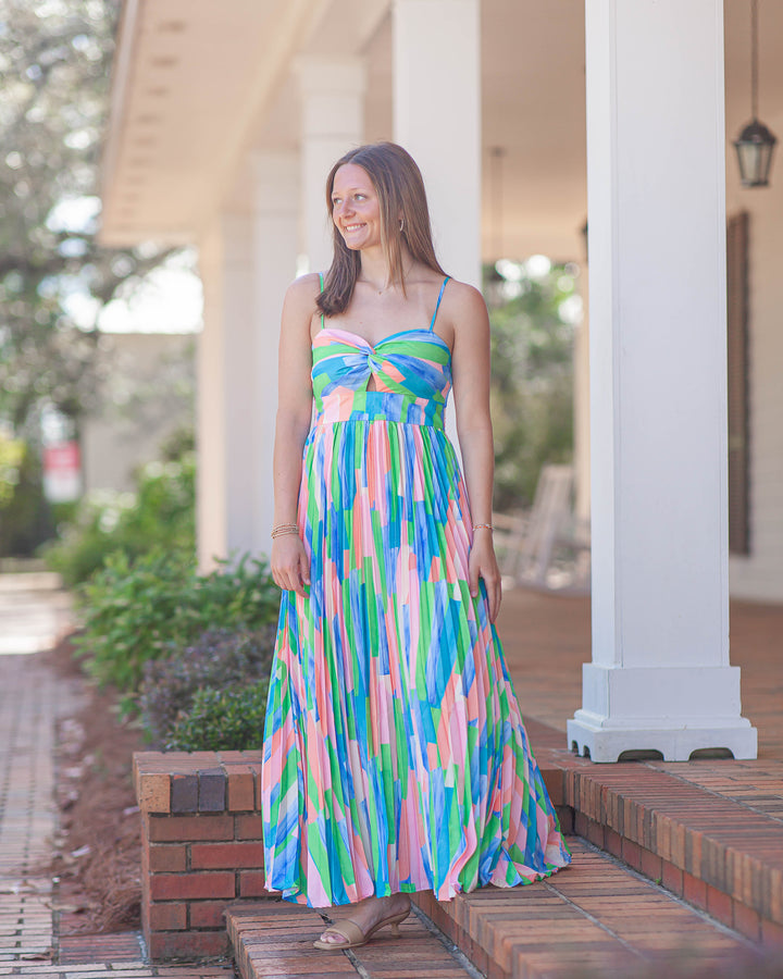 Calderra Collage Pleated Dress-Multi