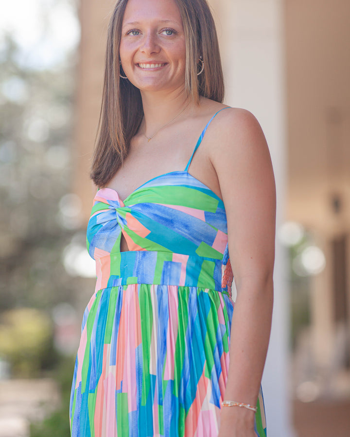 Calderra Collage Pleated Dress-Multi