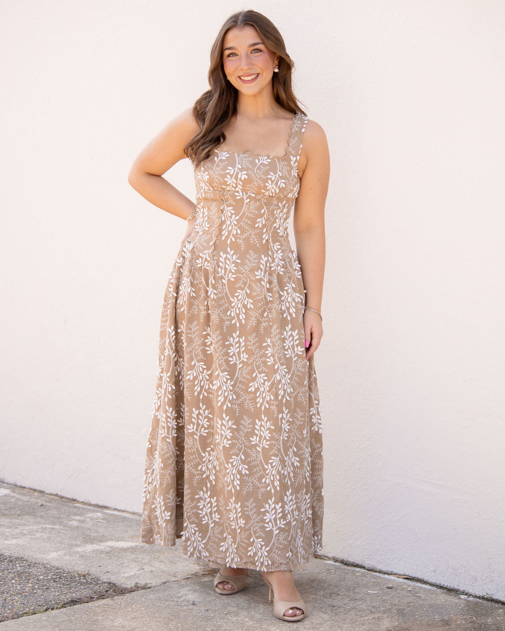 Tracy Square Neck Midi Dress-Mocha