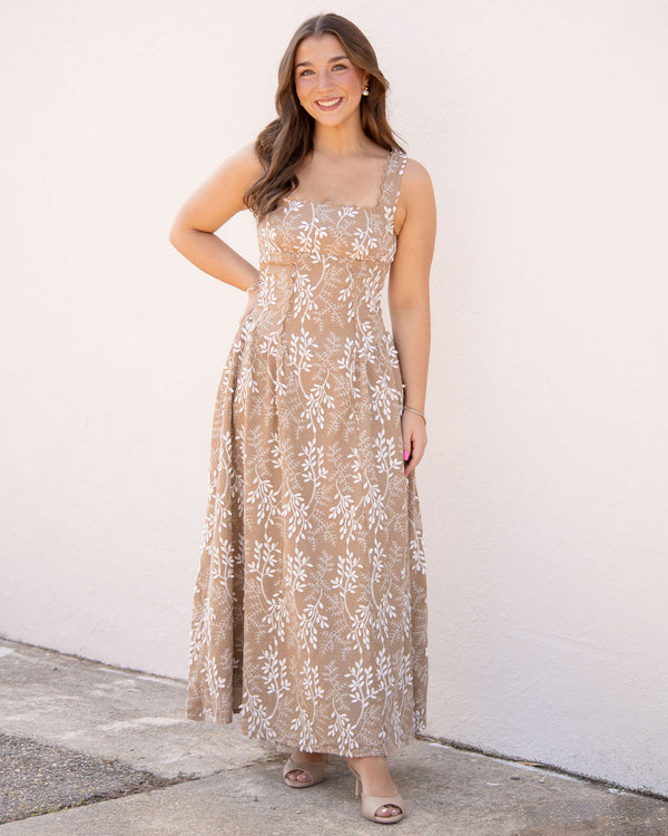 Tracy Square Neck Midi Dress-Mocha
