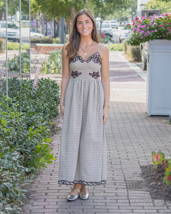 Jennifer Plaid Midi Dress-Brown