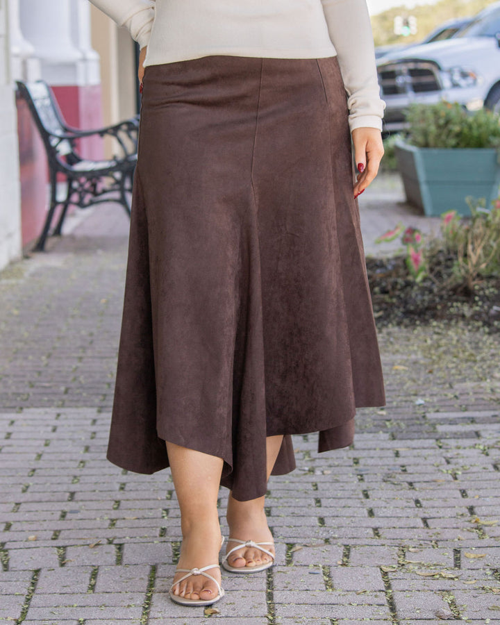 Leah Suede Handkerchief Skirt-Brown