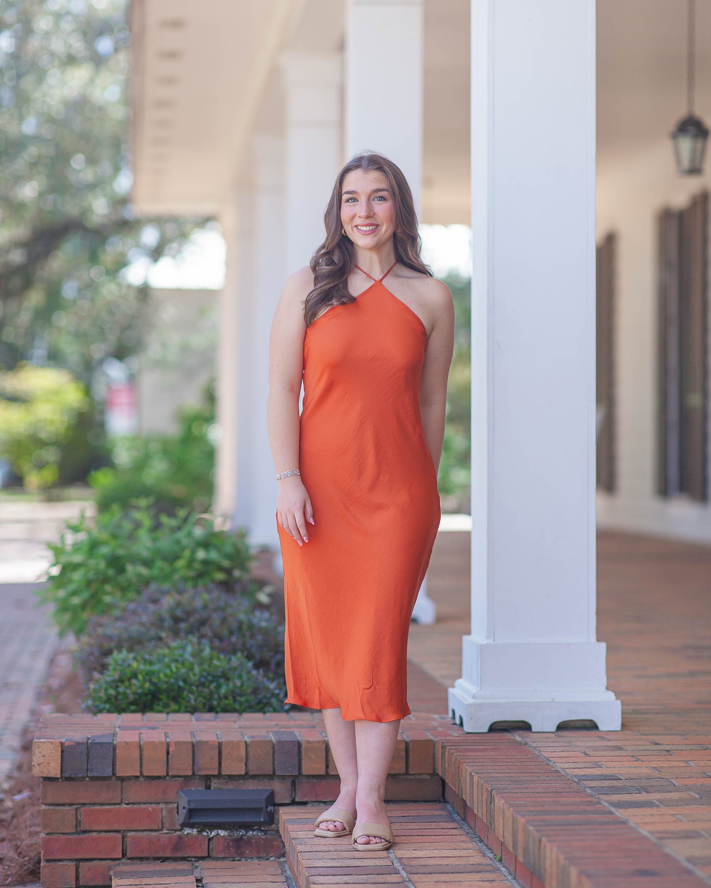 Bella Halter Neck Midi Dress-Pumpkin