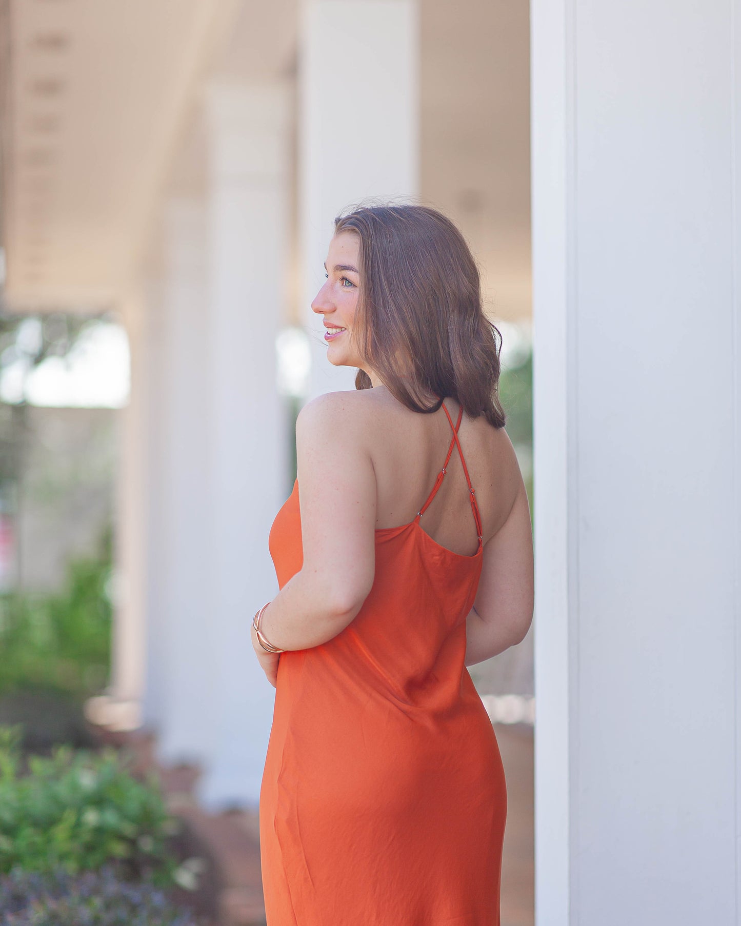 Bella Halter Neck Midi Dress-Pumpkin