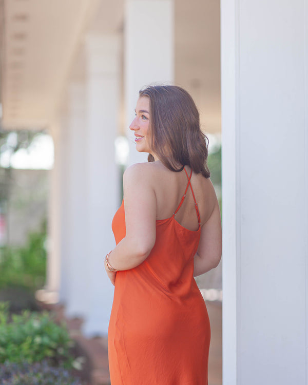 Bella Halter Neck Midi Dress-Pumpkin