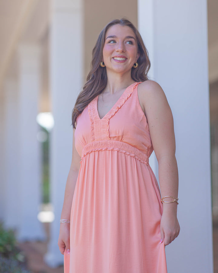 Denise V-Neck Maxi Dress-Cantaloupe