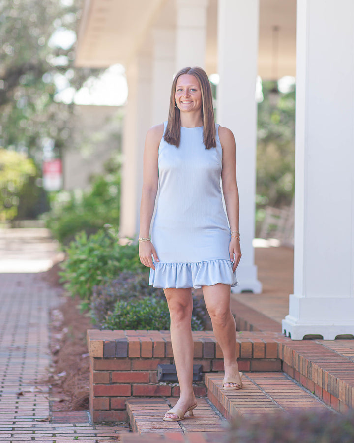 Isla Ruffle Hem Mini Dress-Blue