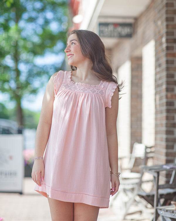Jamya Square Neck Mini Dress-Coral