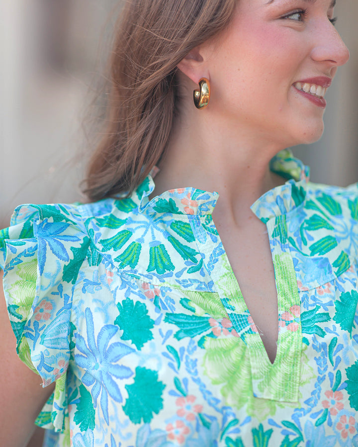 Alexis Floral Top-Lime