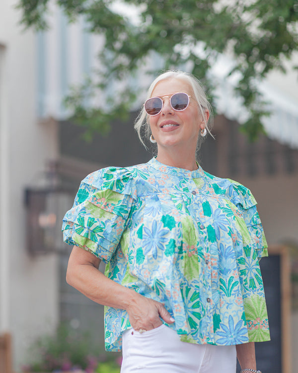 June Bubble Sleeve Top-Lime