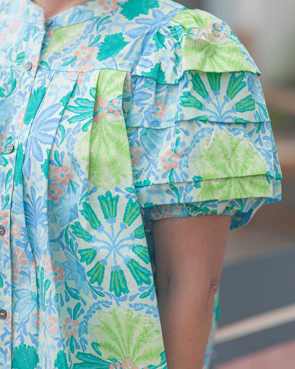 June Bubble Sleeve Top-Lime