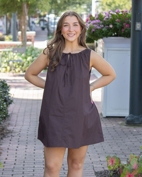 Elena Sleeveless Mini Dress-Brown