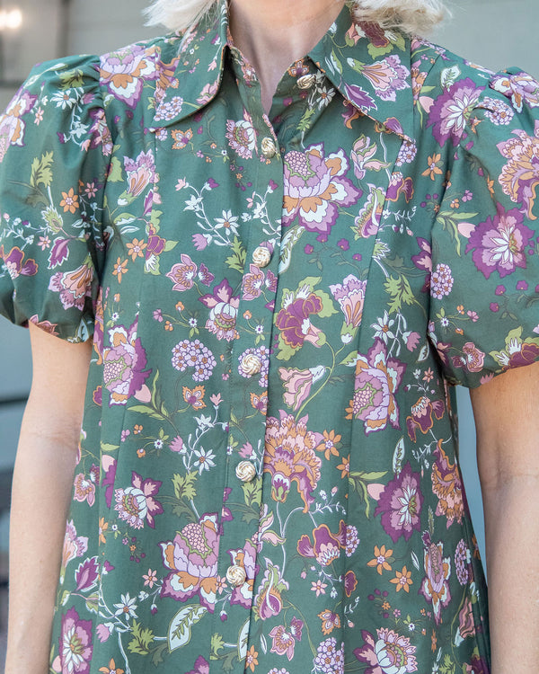 Lydia Floral Mini Dress-Green