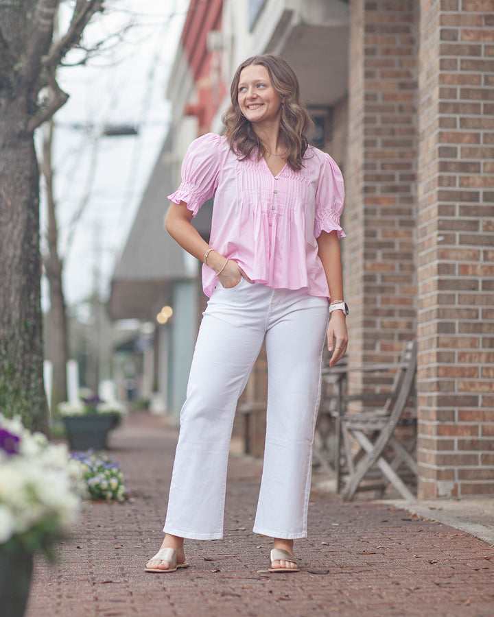 Linden Button Down Blouse-Pink