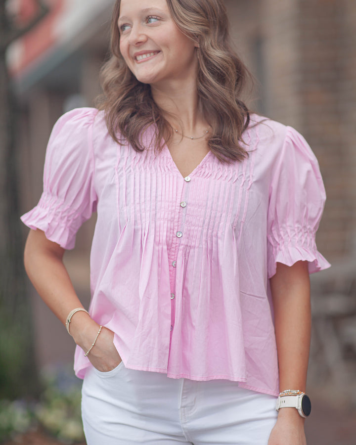 Linden Button Down Blouse-Pink