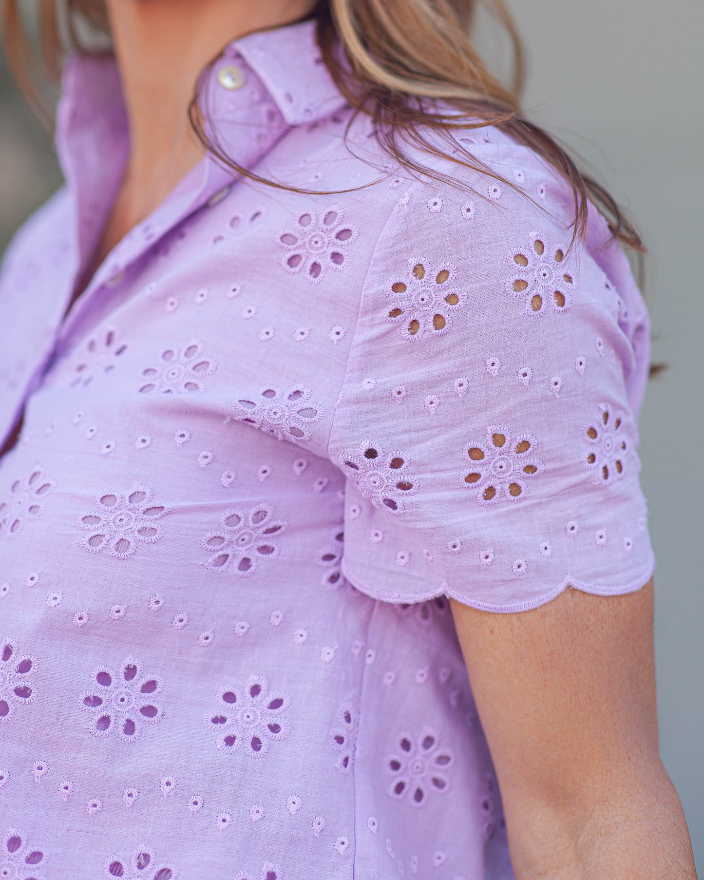 Naomi Eyelet Shirt-Lavender