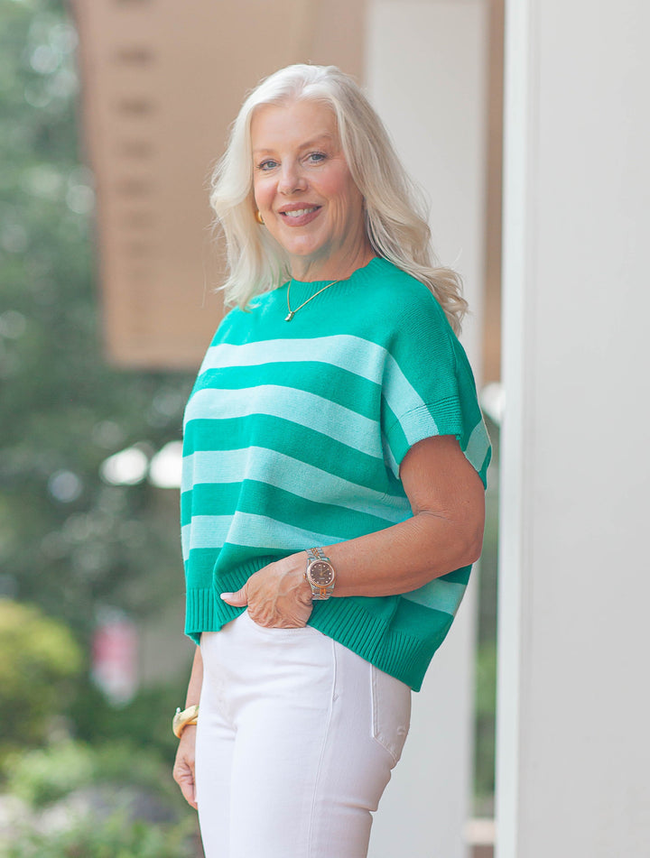 Celine Striped Sweater Top-Green
