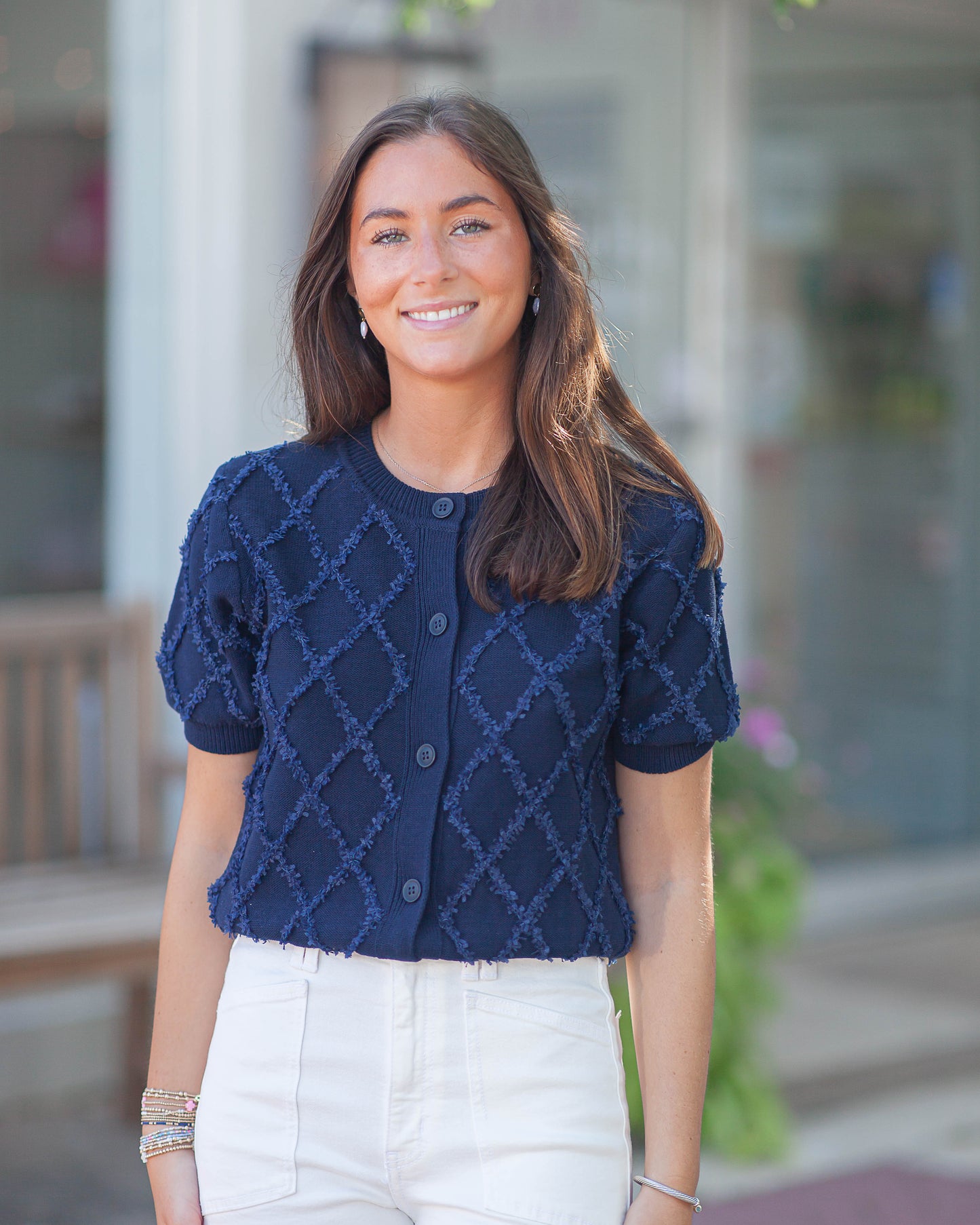 Reese Diamond Knit Cardigan-Navy