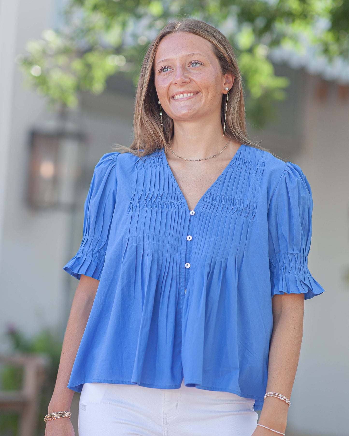 Linden Button Down Blouse-Blue