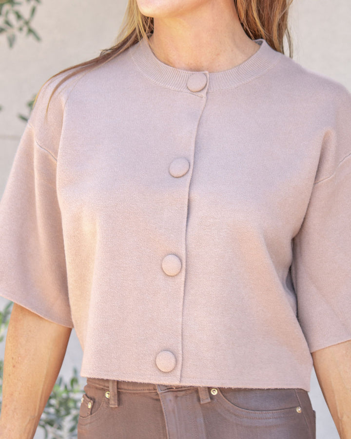 Paige Buttoned Crop Sweater Top-Mocha