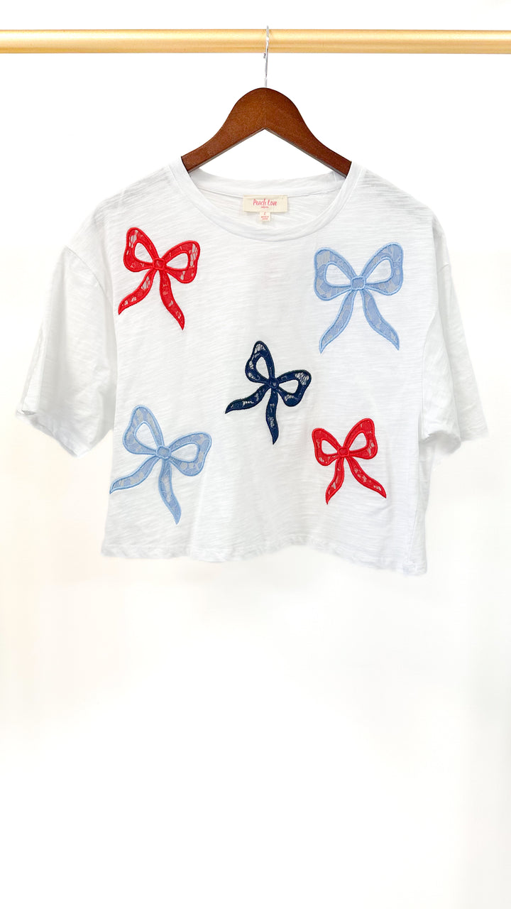 Red White & Blue Bow Crop Top