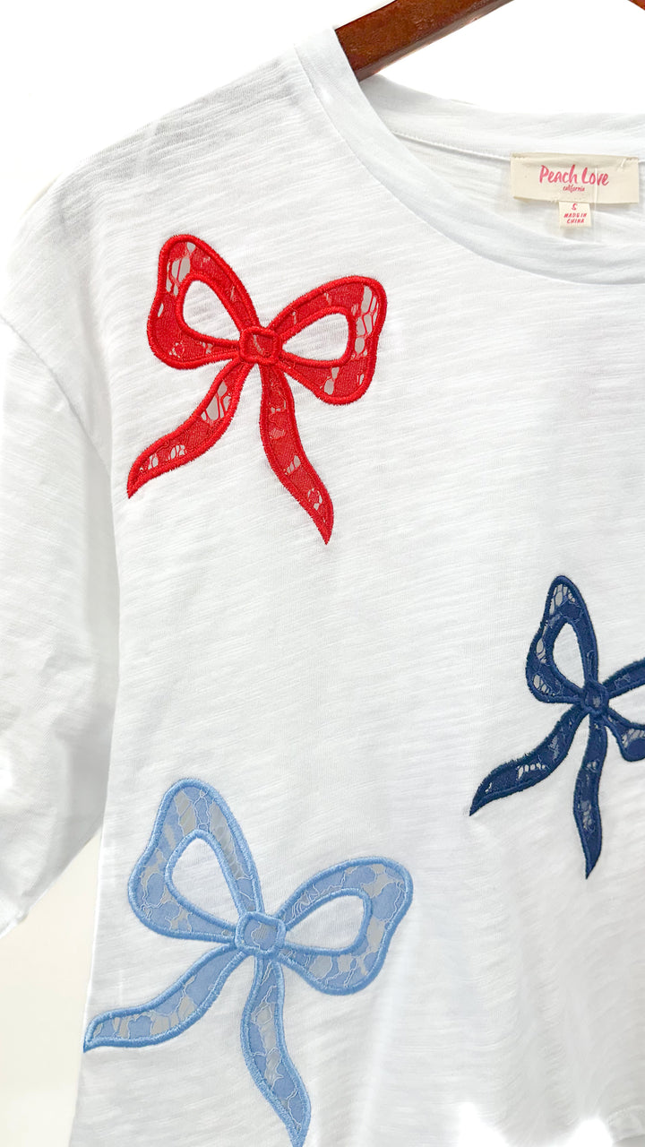 Red White & Blue Bow Crop Top