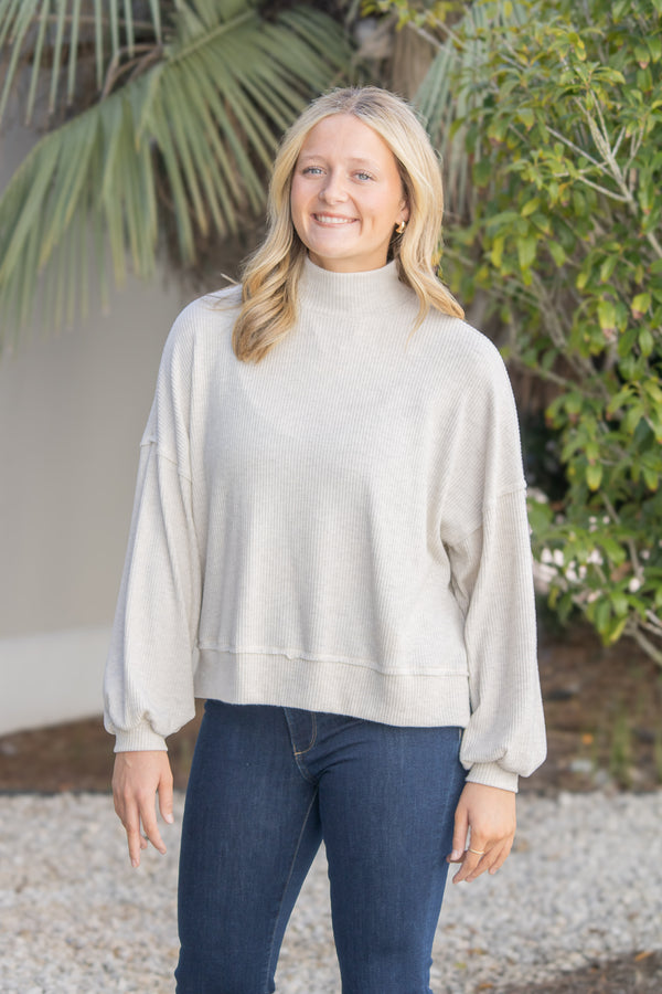 Beca Cozy Ribbed Top-Oatmeal