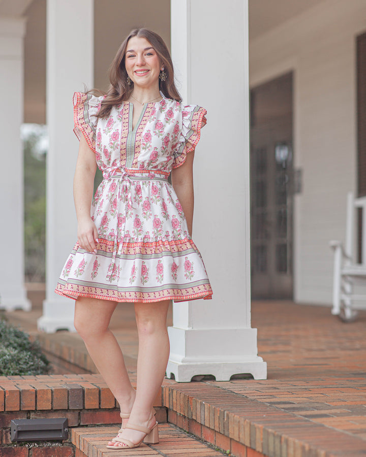 Mandie Floral Print Mini Dress-Pink