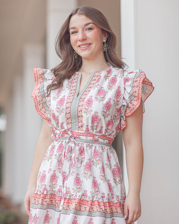 Mandie Floral Print Mini Dress-Pink