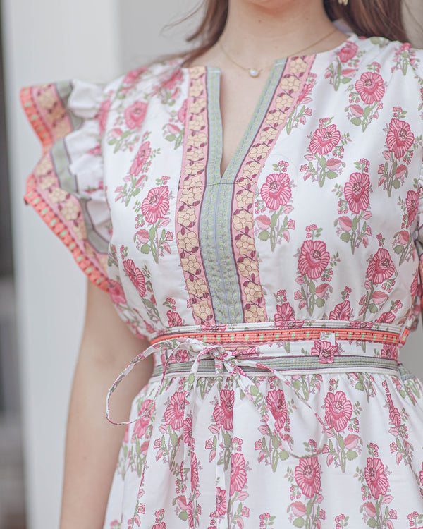 Mandie Floral Print Mini Dress-Pink