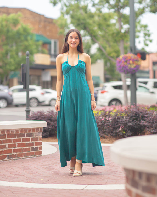 Katya U Ring Halter Dress-Teal