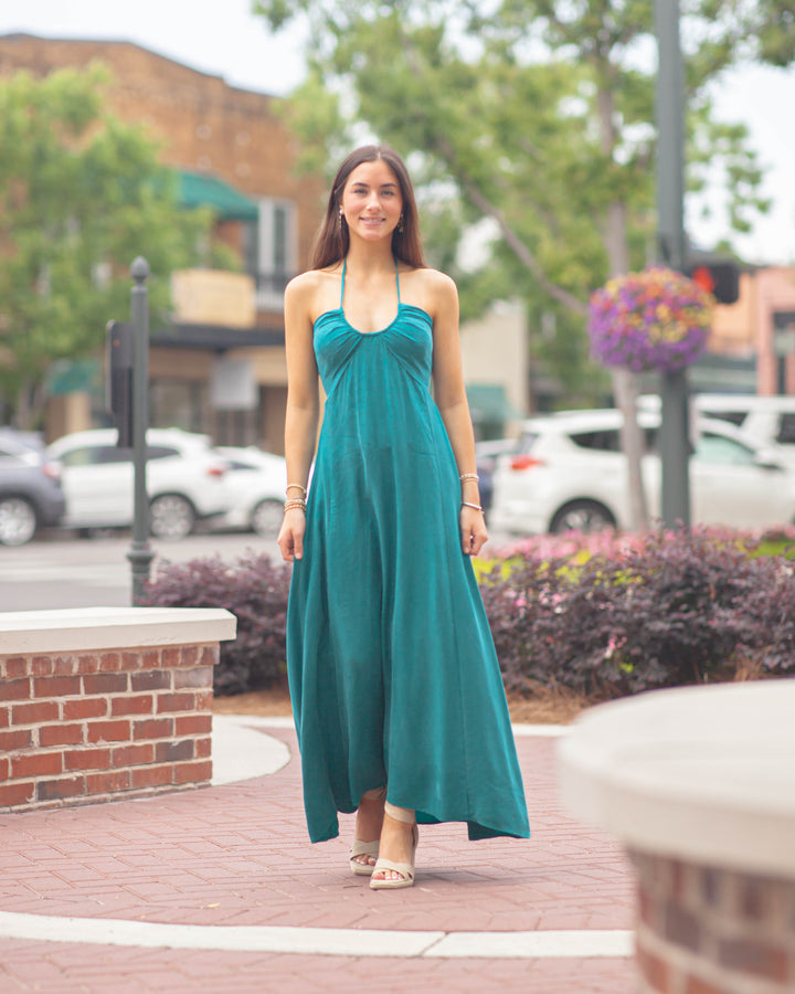 Katya U Ring Halter Dress-Teal