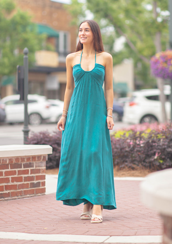Katya U Ring Halter Dress-Teal
