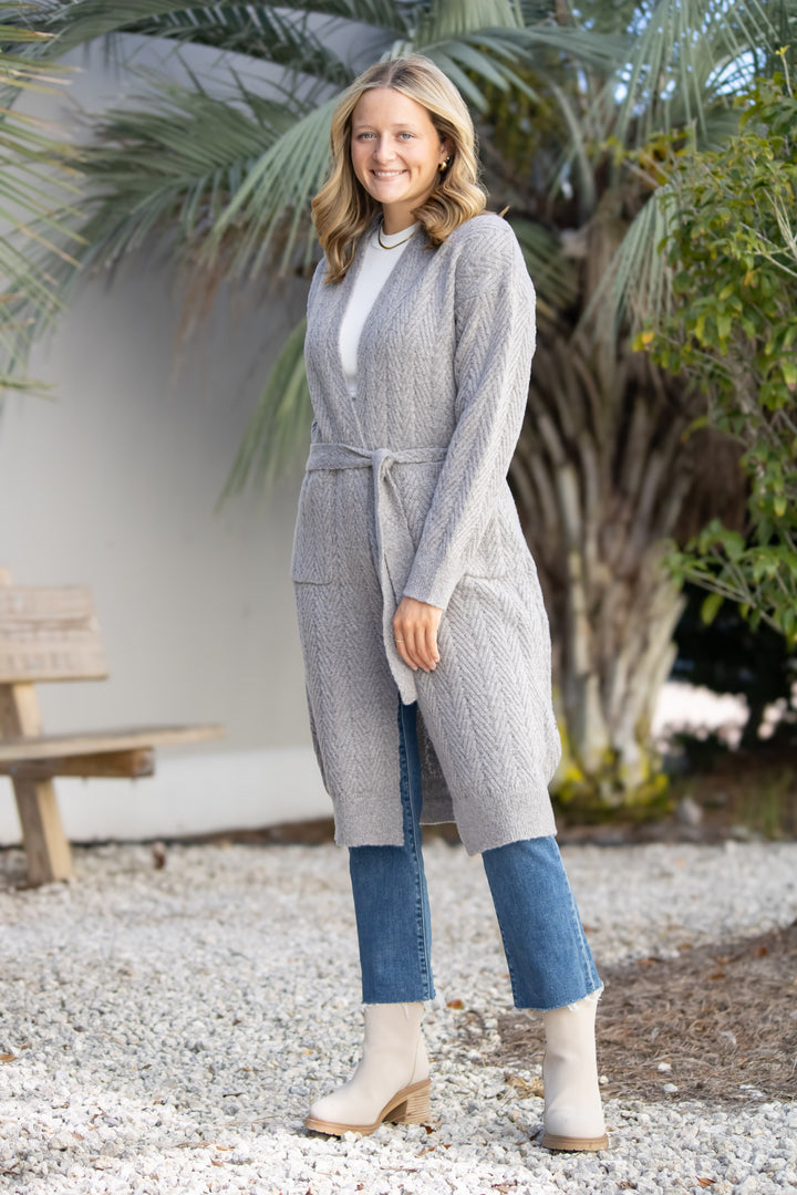 River Herringbone Duster-Taupe