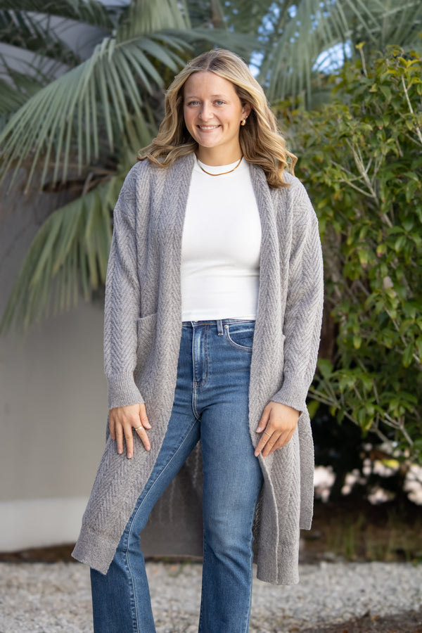 River Herringbone Duster-Taupe