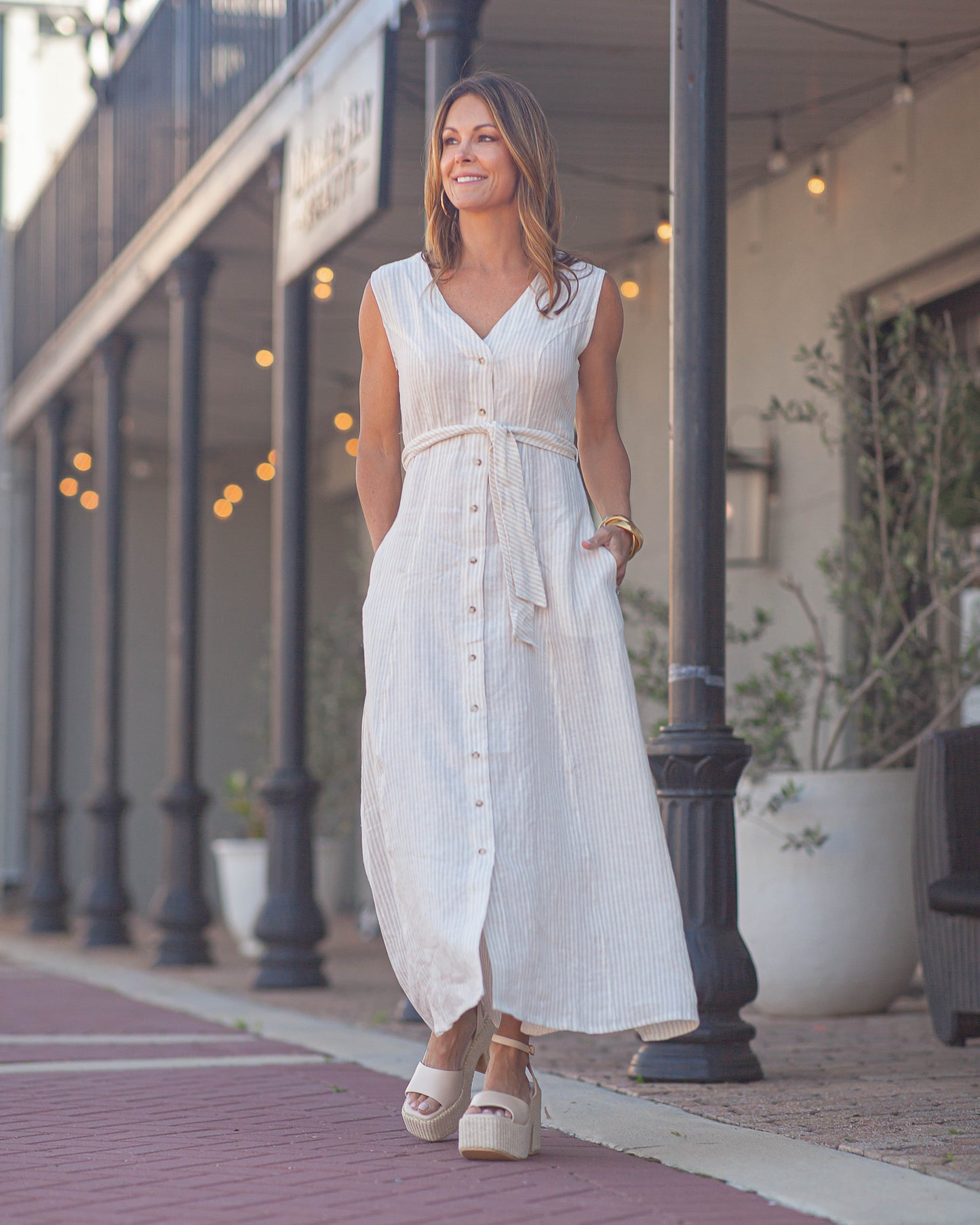 Heidi Wrap Tie Dress-Cream
