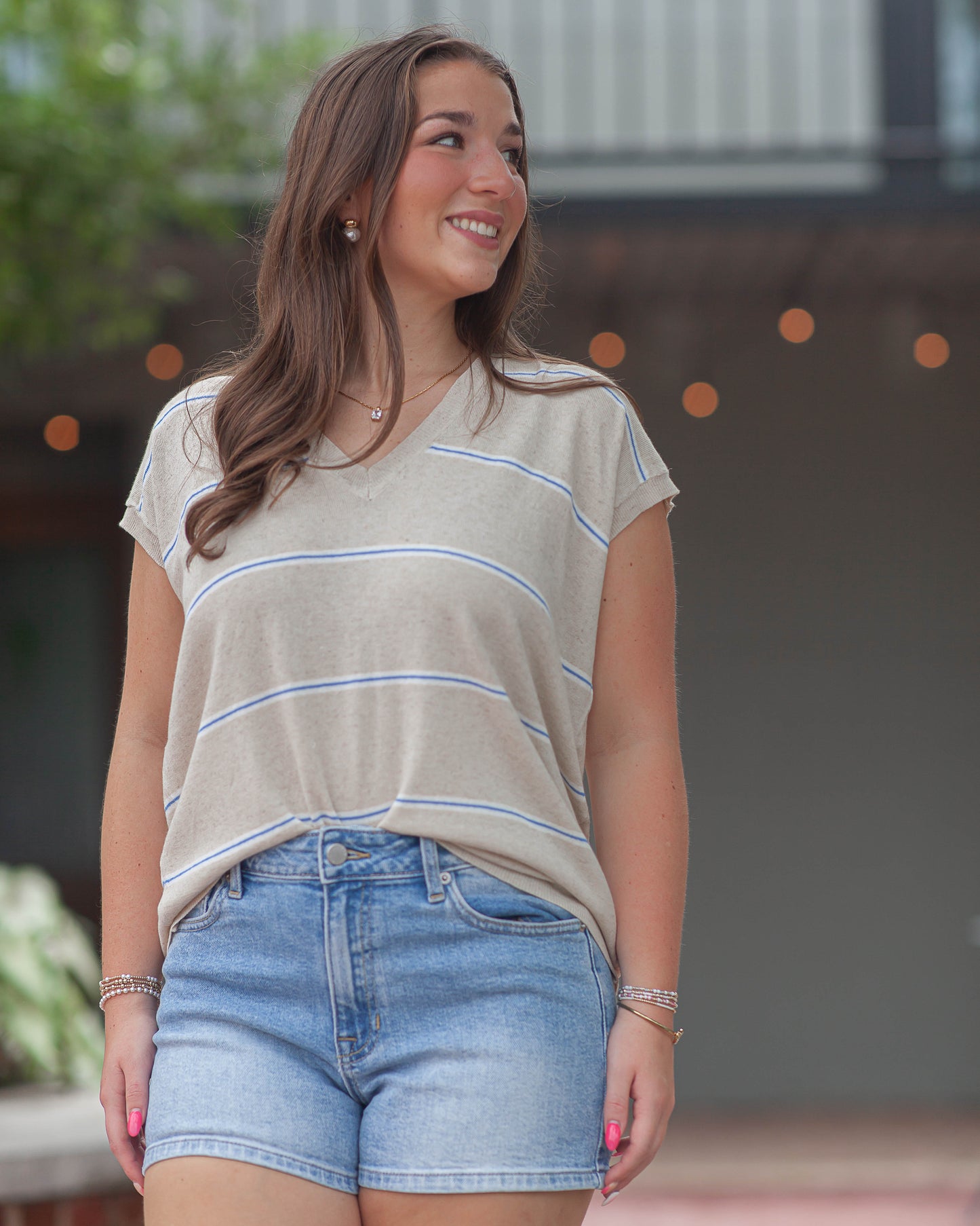 Valeria V-Neck Sweater Tee-Natural