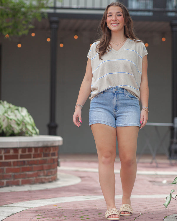 Valeria V-Neck Sweater Tee-Natural