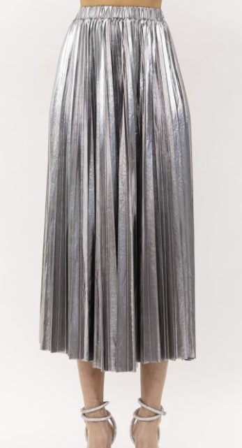 Alessandra Silver Pleated Skirt