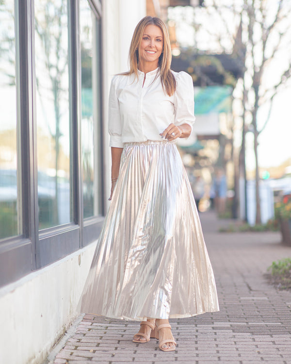 Alessandra Metallic Skirt-Champagne