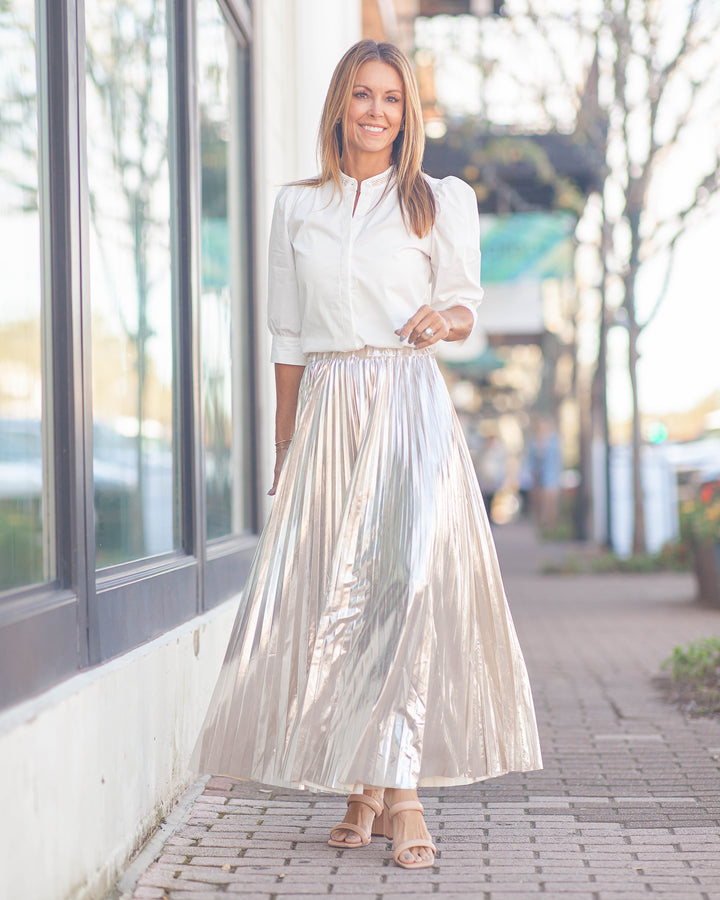 Alessandra Metallic Skirt-Champagne