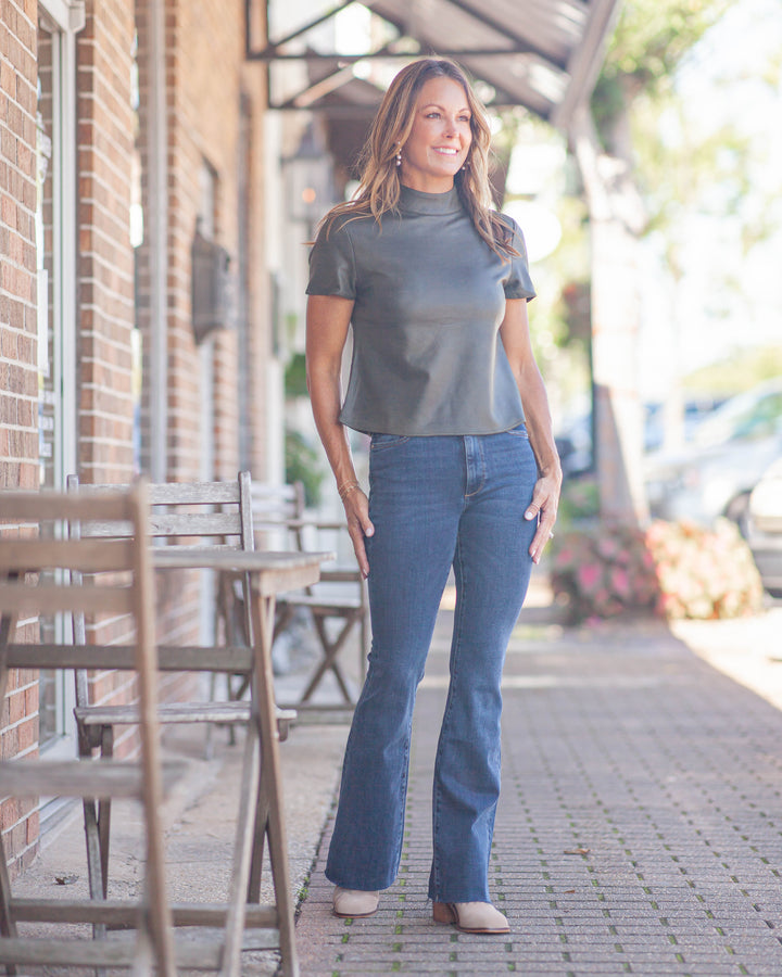 Claudia Suede Top-Olive