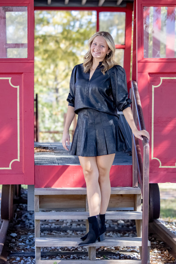 Gianna Faux Leather Top-Black